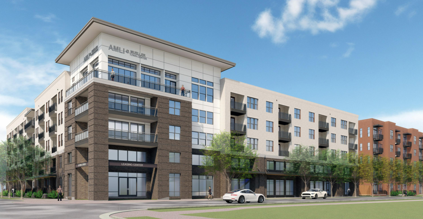 A rendering of the exterior of an apartment building.